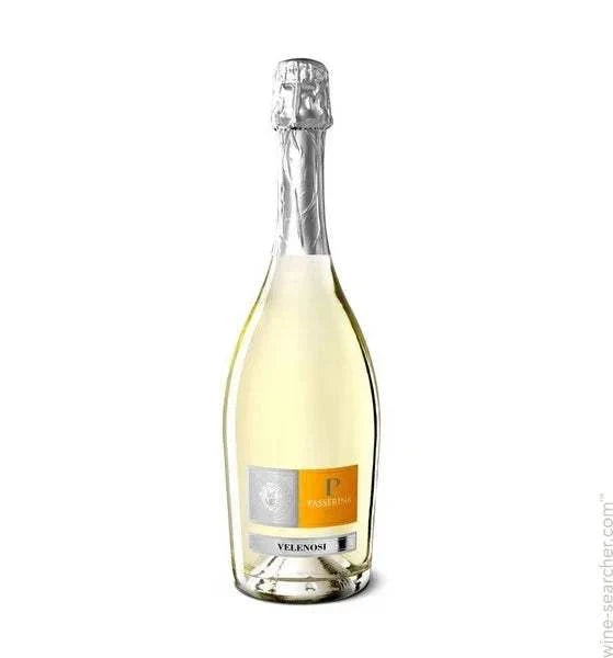 Velenosi Brut Italy 750 ML sparkling wine with citrus and green apple notes in a clear bottle