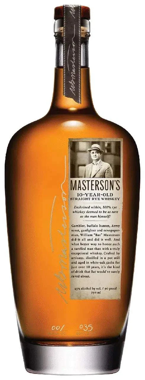 Masterson's Canadian Straight Rye Whiskey 10 Yr 90 750 ML bottle showcasing bold spice and rich oak character
