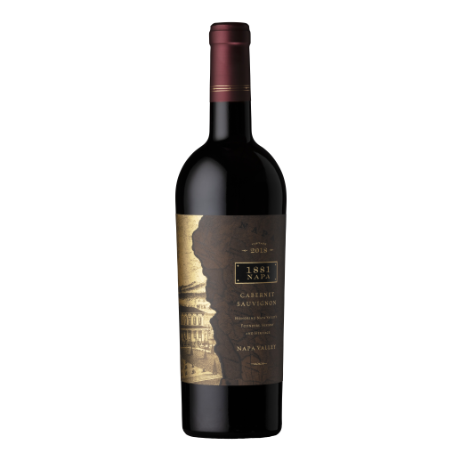 1881 Napa Cabernet Sauvignon 750 ML bottle with dark label and burgundy cap isolated on black background