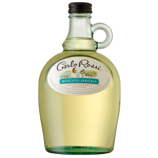 Carlo Rossi Moscato Sangria 1.5L bottle with light yellow sweet wine blend