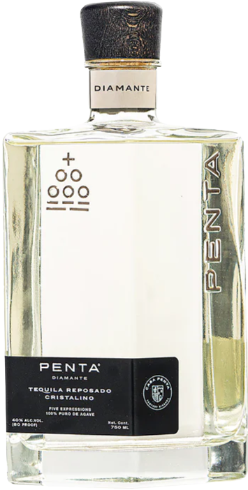 Penta Diamante Reposado Tequila Cristalino 750ML bottle with clear liquid and black label