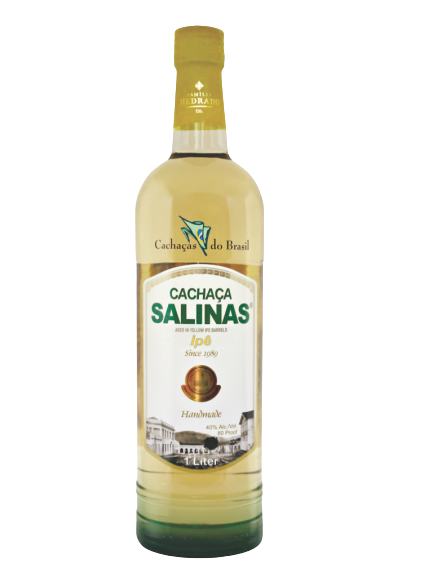 Salinas Cachaca IPE 1 L bottle, handcrafted Brazilian cachaça from Salinas, featuring artisanal techniques.