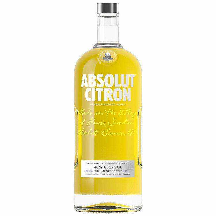Absolut Lemon Flavored Vodka Citron bottle 1.75 L with yellow citrus design.