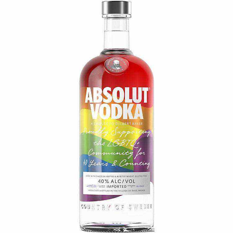 Vibrant rainbow Absolut Vodka 80 Colors 1 L bottle celebrating diversity.