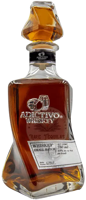 Adictivo Tequila Casks Whiskey 750 ML bottle with golden amber whiskey in tequila-seasoned oak casks