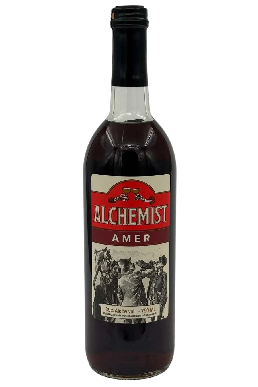 Bottle of Alchemist Spirits Amaro Amer 750 ML handcrafted herbal liqueur with vibrant botanicals and citrus peel