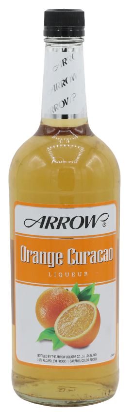 Arrow Curacao Orange Liqueur bottle with orange label and citrus fruit image