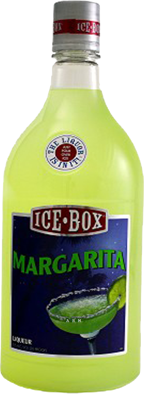 Ice Box Margarita Cocktail 1.75 L bottle with lime green margarita drink and red cap