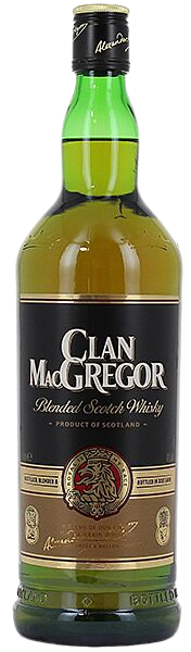 Clan Macgregor 36 Months Old Blended Scotch Whisky 1L bottle with amber liquid and black label