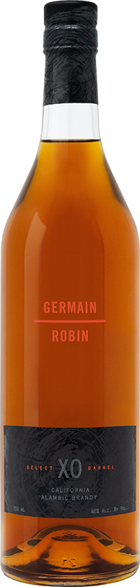Germain Robin XO Select Barrel Alambic Brandy 750 ML bottle with amber liquid and signature oak flavors.