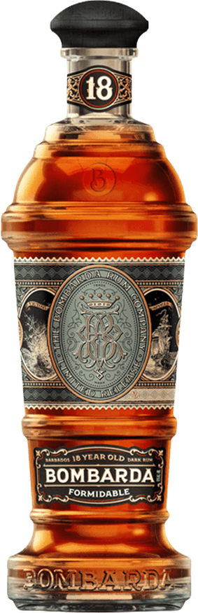 Bombarda Rum 18 Years Old Formidable Reserve Rum Single Origin Reserve in decorative bottle with black cap and ornate label