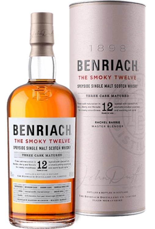 Benriach 12 Years Old The Smoky Single Malt Scotch Whisky Twelve Speyside single malt whisky bottle and packaging