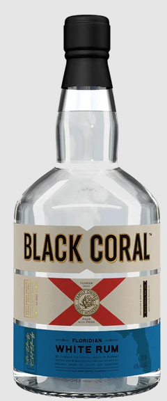 Black Coral Rum White Rum 750 ML bottle with label and clear appearance.