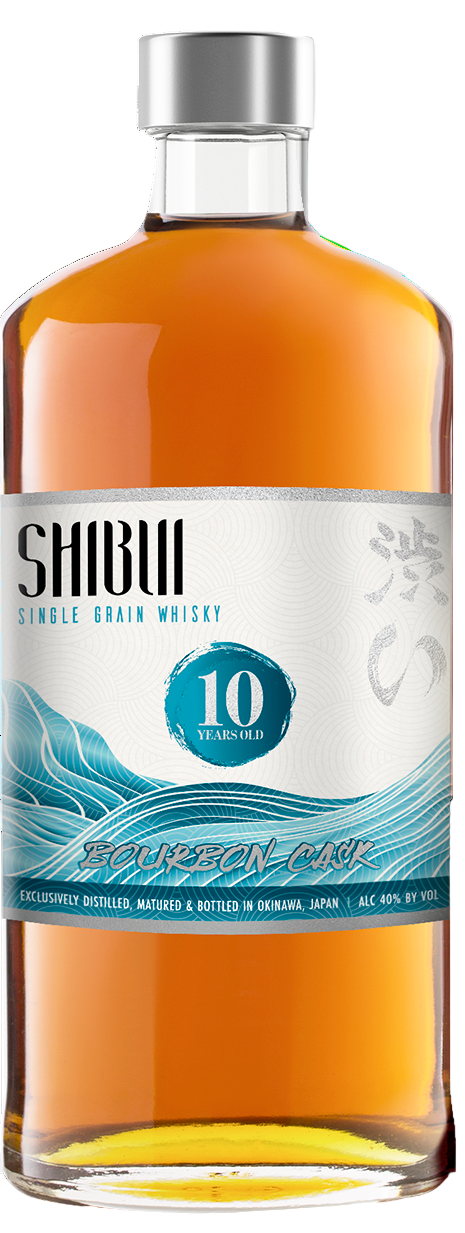 Shibui whisky bottle with a koi fish illustration on a white background