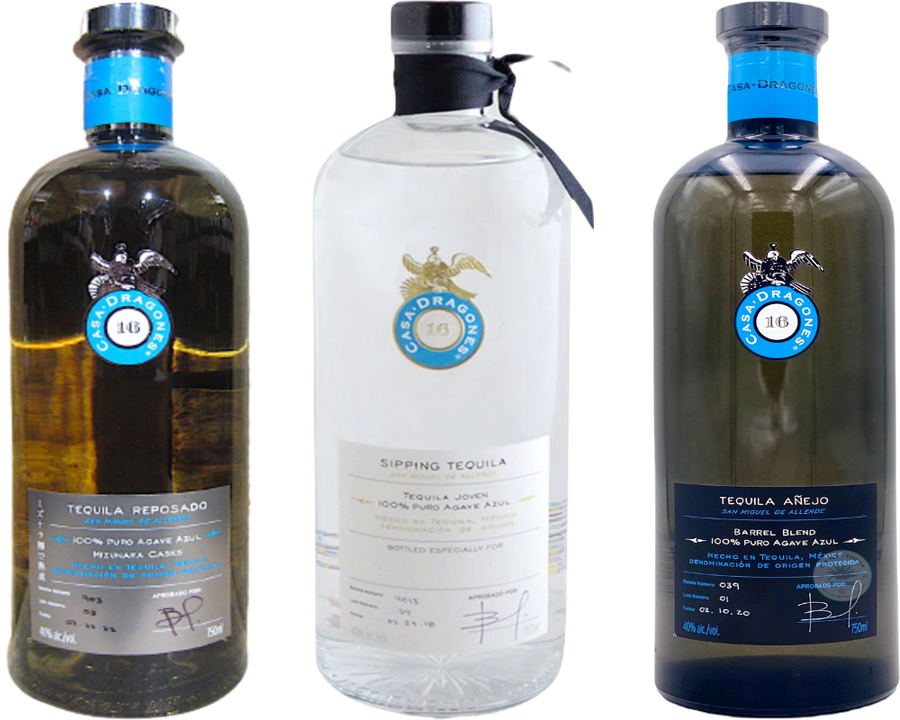 Casa Dragones Tequila Combo 750 ML with Reposado, Joven, and Añejo bottles showcasing premium Mexican craftsmanship