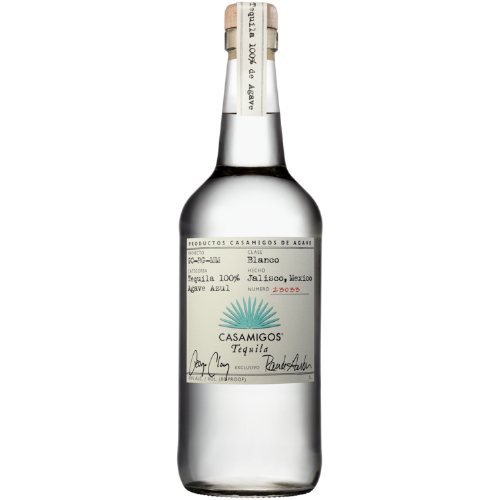 Casamigos Tequila Blanco 1-liter bottle with sleek design, made from 100% Blue Weber Agave.