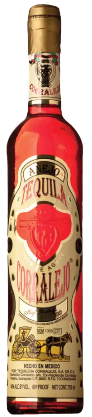 Bottle of Corralejo Anejo Tequila 750 ML with agave and a glass of tequila