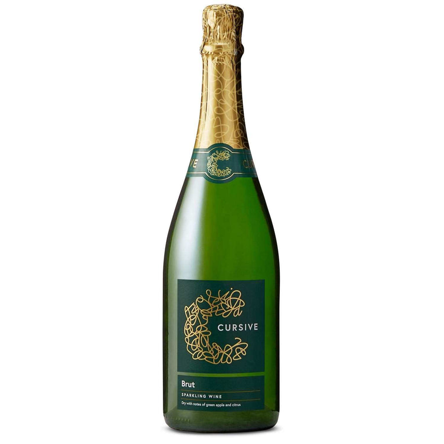 Cursive Brut American Sparkling Wine 750 ML bottle with bubbles and fresh citrus notes