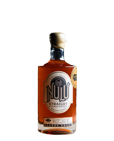 NuLu Bourbon Private Barrel No.52 bottle with cask strength label.