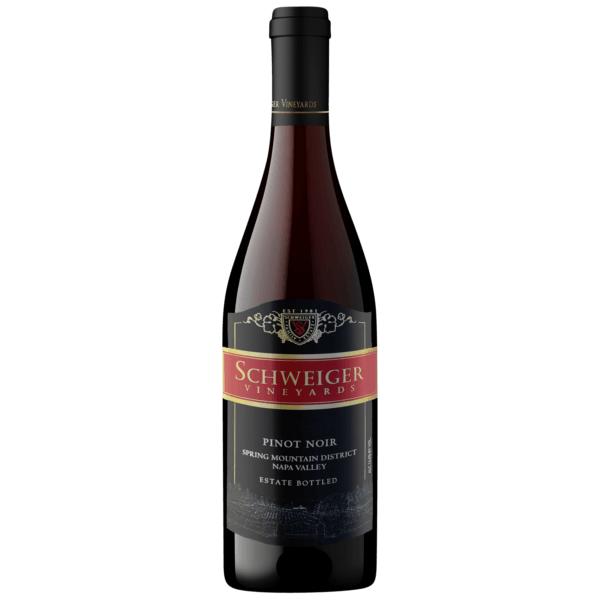 Schweiger Vineyards Pinot Noir wine bottle on a gray background