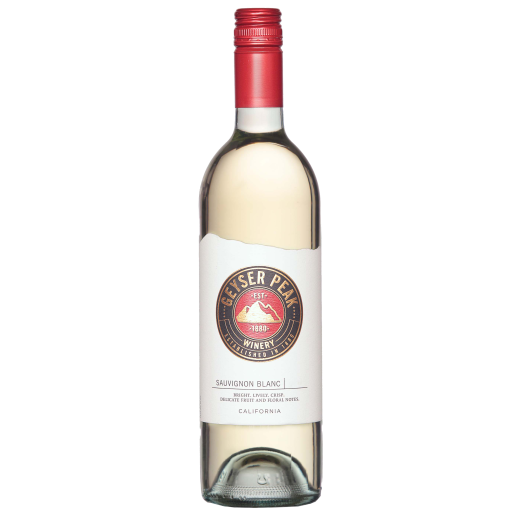 Geyser Peak Sauvignon Blanc 750 ML bottle of crisp California white wine with red cap and label