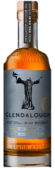 Glendaloughpot Still Irish Whiskey 750 ML bottle with oak finish, distilled in the Wicklow Mountains.