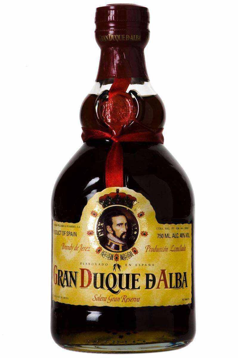 Gran Duque d'Alba Solera Gran Reserva Brandy 750ml bottle with mahogany color and balsamic notes.