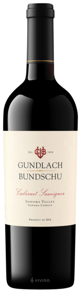 Gundlach Bundschu Cabernet Sauvignon 2016 bottle with rich red wine from Sonoma Valley