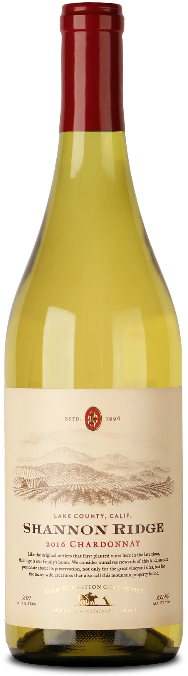 Shannon Ridge High Elevation Chardonnay 750 ML bottle showcasing crisp citrus and vanilla notes from high-altitude vineyards