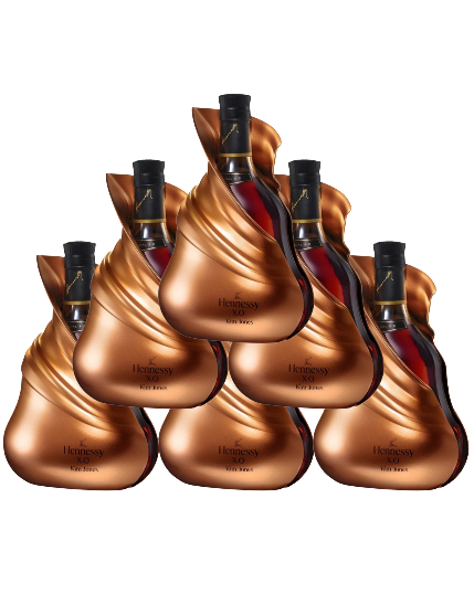 Six bottles of Hennessy XO Kim Jones Limited Edition Cognac in sculpted aluminum packaging