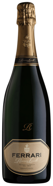Bottle of Ferrari Lambrusco on a black background
