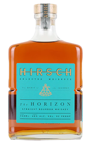 Hirsch The Horizon Straight Bourbon Whiskey 750 ML bottle with teal label.