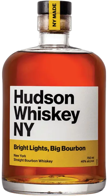 Hudson Whiskey Bright Lights Big Bourbon Straight Bourbon Whiskey 750 ML bottle with amber liquid and NY Made label
