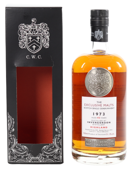InvergorOld Whisky Invergordon 1973 CWC Single Grain 42 Year 750 ML Buy Now don 1973 CWC Single Grain 42 Year Old Single Malt 750 ml with box packaging.