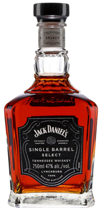 Jack Daniels Single Barrel Select Tennessee Whiskey 1L bottle with amber whiskey and black label
