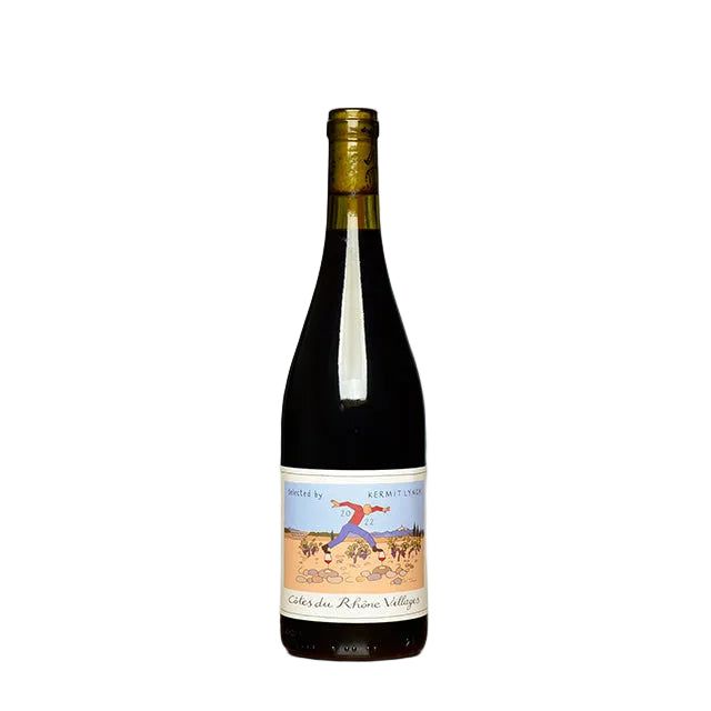 Kermit Lynch Selections Côtes du Rhône Villages 750 ML French red wine bottle with colorful vineyard label