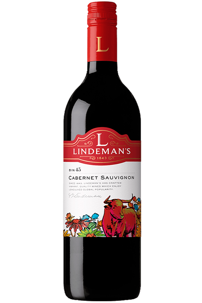 Lindeman S Bin 45 Cabernet Sauvignon 2021 750ml bottle with rich berry and oak aromas from South Eastern Australia