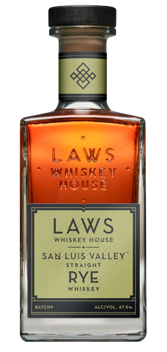 Laws Whiskey House San Luis Valley Straight Rye Whiskey 750ml bottle with amber whiskey and green label