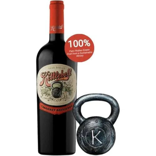 Kettlebell Cabernet Sauvignon 2022 red wine bottle with kettlebell graphic packaging from Paso Robles