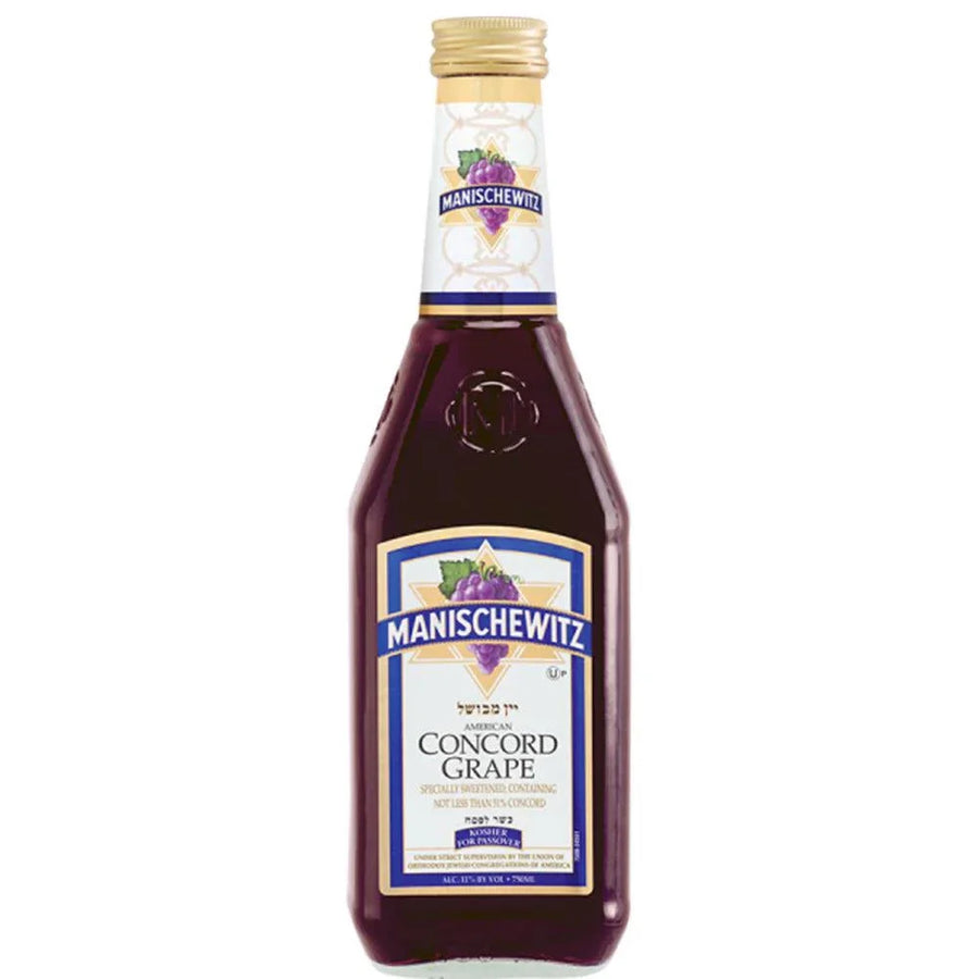 Manischewitz Concord Grape 750 ML bottle with rich purple grape wine