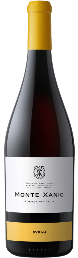 Bottle of Monte Xanic Syrah, a bold and spicy Mexican red wine with deep color and refined label, perfect for pairing with grilled meats and hearty dishes.