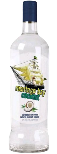 Montego Bay Caribbean Coconut Rum 1 L bottle with coconut liqueur flavor.
