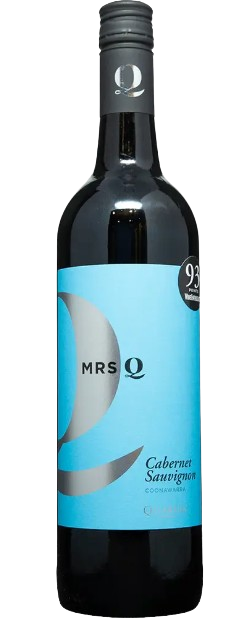 Mrs Q Cabernet Sauvignon 750ml bottle with garnet color and cassis cherry flavors from Coonawarra