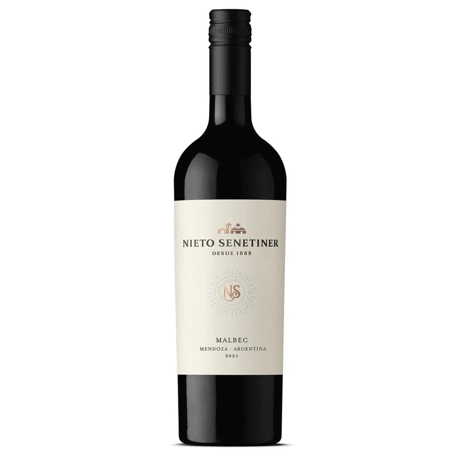 Bottle of Nieto Senetiner Malbec Mendoza 2024 red wine 750 ML with dark fruit and spice notes