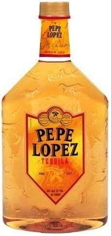 Pepe Lopez Gold Tequila 1L bottle with golden tequila inside