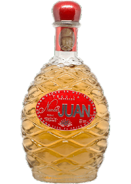 Number Juan Reposado Tequila 750 ML bottle with ornate design and red label.