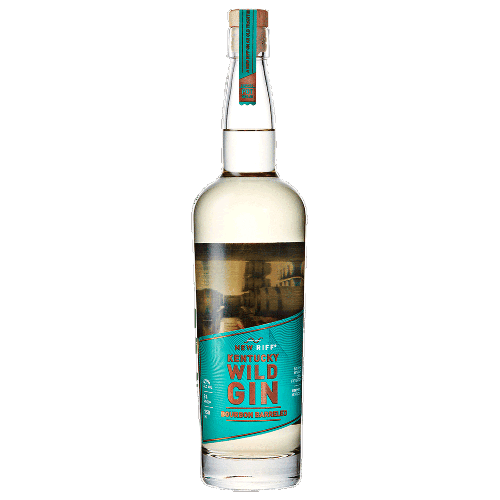 New Riff Bourbon Barreled Kentucky Wild Gin 750 ML bottle with botanicals.