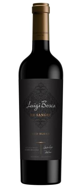 Luigi Bosca De Sangre Red Blend 2019 wine bottle with black label and gold accents.