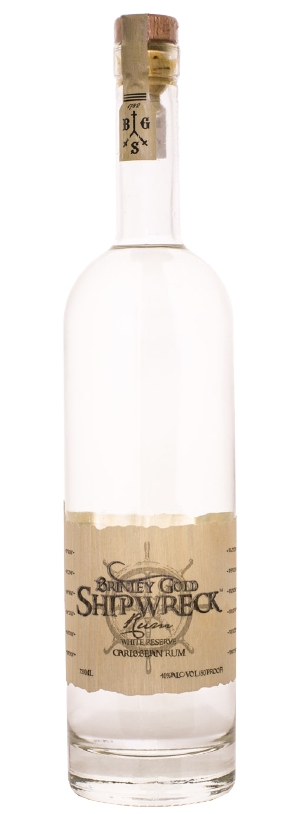Brinley Gold Shipwreck White Reserve Caribbean Rum bottle with vanilla notes.