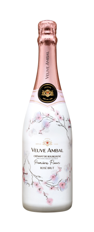 Veuve Ambal Cremant de Bourgogne Premieres Fleurs Rose Brut 750 ML bottle with floral design.